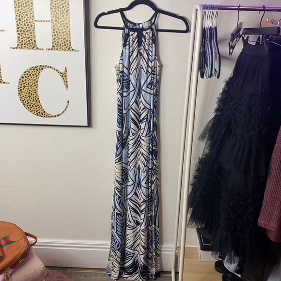 Blue Printed Maxi Dress - Picture 1 of 3
